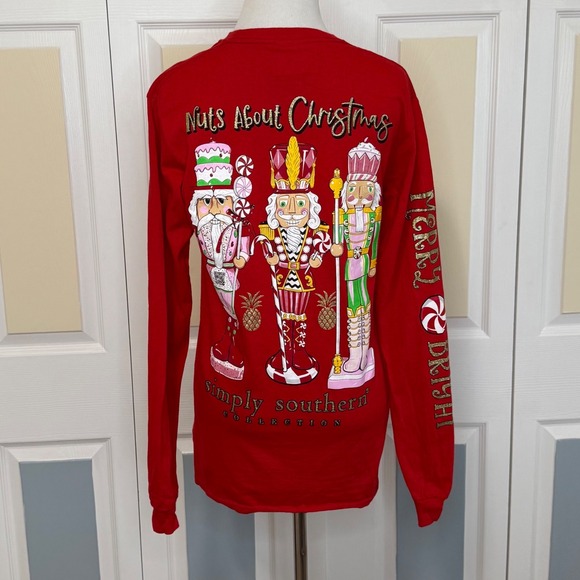 Simply Southern Red Long Sleeve Christmas Nutcracker T Shirt Small 100% Cotton - Picture 4 of 8
